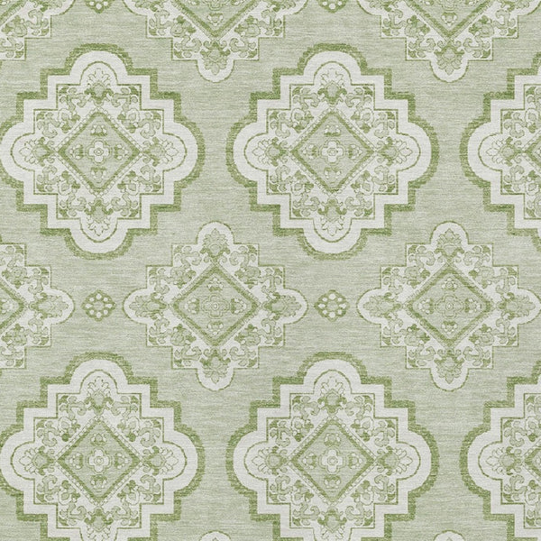 Homeroots 3' Medallion Area Rug In Artichoke Green And Ivory - Stylish, Washable For Indoor And Outdoor Use 3' X 5' Polyester 591663