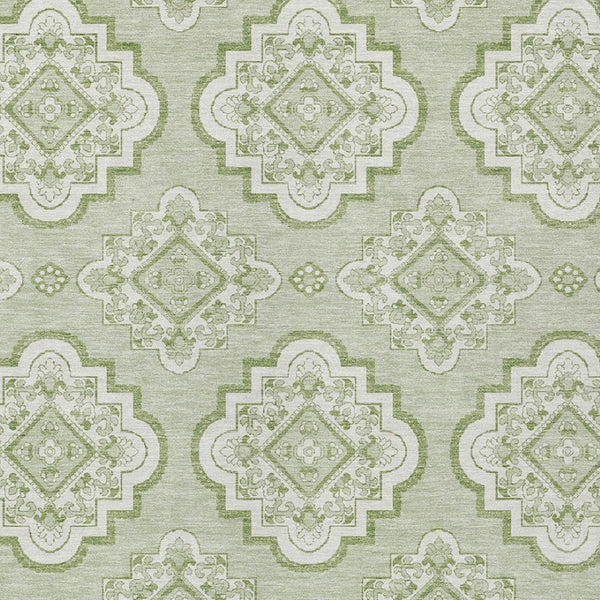 Homeroots 3' Medallion Area Rug In Artichoke Green And Ivory - Stylish, Washable For Indoor And Outdoor Use 5' X 8' Polyester 591664