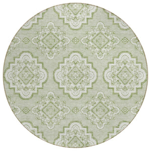 HomeRoots 5' Artichoke Green and Ivory Medallion Area Rug - Durable, Washable, Timeless Style for Indoor & Outdoor Spaces 8' Round 591665