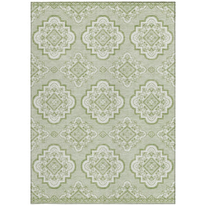 Homeroots 3' Medallion Area Rug In Artichoke Green And Ivory - Stylish, Washable For Indoor And Outdoor Use 8' X 10' Polyester 591666