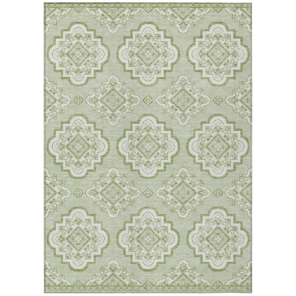 HomeRoots 9' Artichoke Green and Ivory Medallion Area Rug – Stylish, Washable, Durable for Indoor and Outdoor Use 9' X 12' 591667