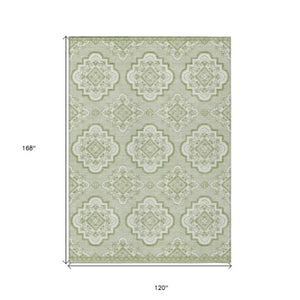 Homeroots 3' Medallion Area Rug In Artichoke Green And Ivory - Stylish, Washable For Indoor And Outdoor Use 10' X 14' Polyester 591668