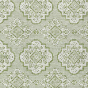 Homeroots 3' Medallion Area Rug In Artichoke Green And Ivory - Stylish, Washable For Indoor And Outdoor Use 10' X 14' Polyester 591668