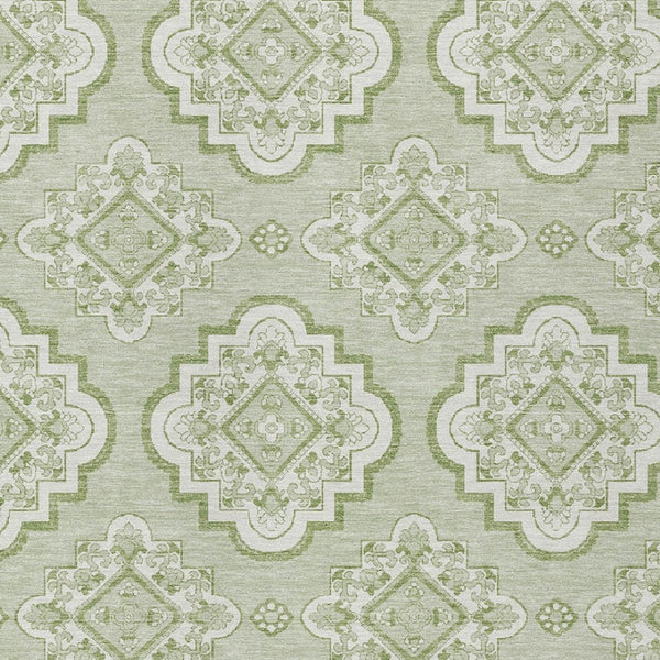 Homeroots 3' Medallion Area Rug In Artichoke Green And Ivory - Stylish, Washable For Indoor And Outdoor Use 10' X 14' Polyester 591668