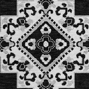 HomeRoots 5' Black and Ivory Medallion Area Rug - Stylish, Durable, Washable for Indoor and Outdoor Spaces 8' Round 591671