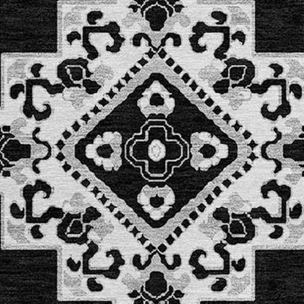 HomeRoots 5' Black and Ivory Medallion Area Rug - Stylish, Durable, Washable for Indoor and Outdoor Spaces 8' Round 591671