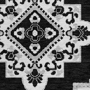 HomeRoots 5' Black and Ivory Medallion Area Rug - Stylish, Durable, Washable for Indoor and Outdoor Spaces 8' Round 591671