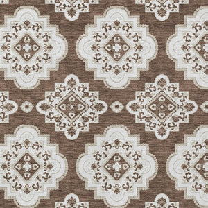 Homeroots 3' Medallion Area Rug In Artichoke Green And Ivory - Stylish, Washable For Indoor And Outdoor Use 3' X 5' Polyester 591675