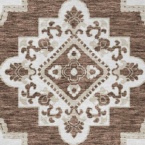 Homeroots 3' Medallion Area Rug In Artichoke Green And Ivory - Stylish, Washable For Indoor And Outdoor Use 8' Round Polyester 591677