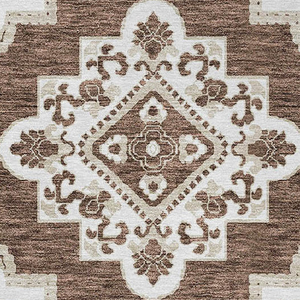 Homeroots 3' Medallion Area Rug In Artichoke Green And Ivory - Stylish, Washable For Indoor And Outdoor Use 8' Round Polyester 591677