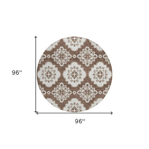 Homeroots 3' Medallion Area Rug In Artichoke Green And Ivory - Stylish, Washable For Indoor And Outdoor Use 8' Round Polyester 591677