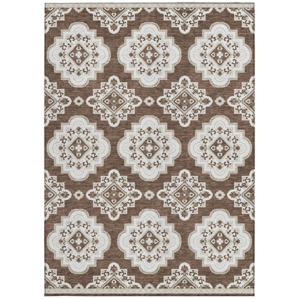 Homeroots 3' Medallion Area Rug In Artichoke Green And Ivory - Stylish, Washable For Indoor And Outdoor Use 9' X 12' Polyester 591679