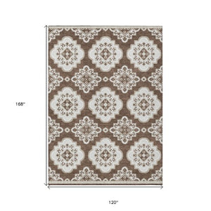 Homeroots 3' Medallion Area Rug In Artichoke Green And Ivory - Stylish, Washable For Indoor And Outdoor Use 10' X 14' Polyester 591680