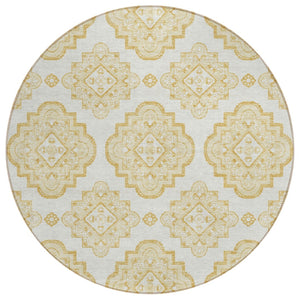 HomeRoots 5' Gold and Ivory Medallion Area Rug – Elegant, Washable Design for Indoors or Outdoors, Durable Style 8' Round 591683