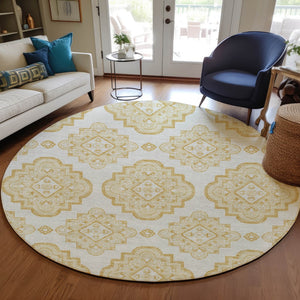 Homeroots 3' Medallion Area Rug In Artichoke Green And Ivory - Stylish, Washable For Indoor And Outdoor Use 8' Round Polyester 591683