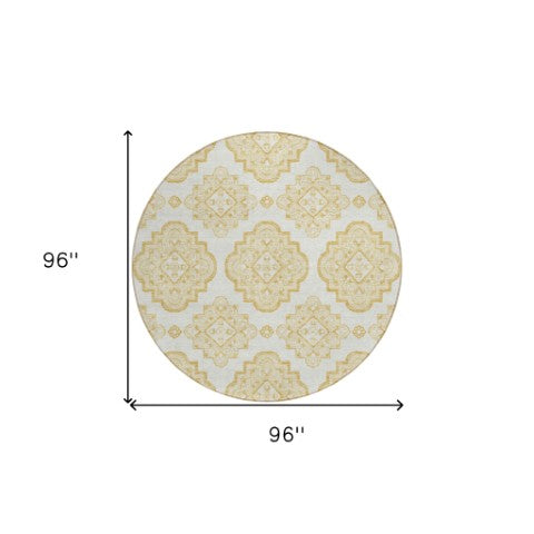 Homeroots 3' Medallion Area Rug In Artichoke Green And Ivory - Stylish, Washable For Indoor And Outdoor Use 8' Round Polyester 591683
