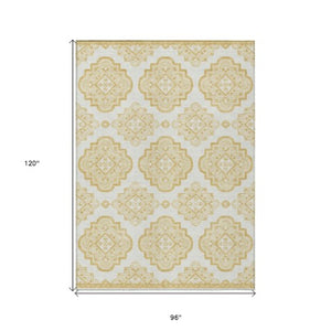 Homeroots 3' Medallion Area Rug In Artichoke Green And Ivory - Stylish, Washable For Indoor And Outdoor Use 8' X 10' Polyester 591684