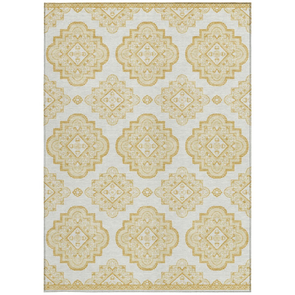 Homeroots 3' Medallion Area Rug In Artichoke Green And Ivory - Stylish, Washable For Indoor And Outdoor Use 8' X 10' Polyester 591684