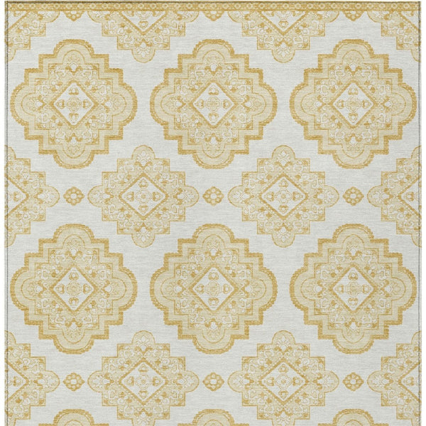 Homeroots 3' Medallion Area Rug In Artichoke Green And Ivory - Stylish, Washable For Indoor And Outdoor Use 9' X 12' Polyester 591685