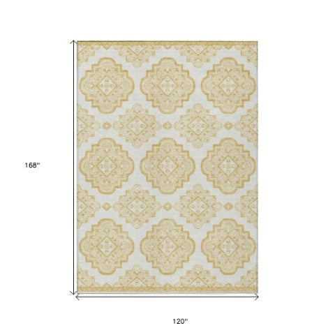 Homeroots 3' Medallion Area Rug In Artichoke Green And Ivory - Stylish, Washable For Indoor And Outdoor Use 10' X 14' Polyester 591686
