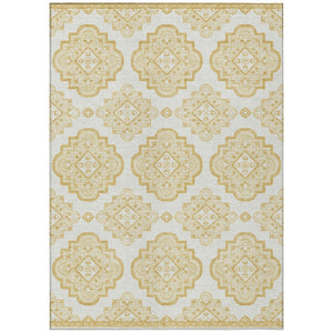 HomeRoots 5' Gold and Ivory Medallion Area Rug – Elegant, Washable Design for Indoors or Outdoors, Durable Style 10' X 14' 591686