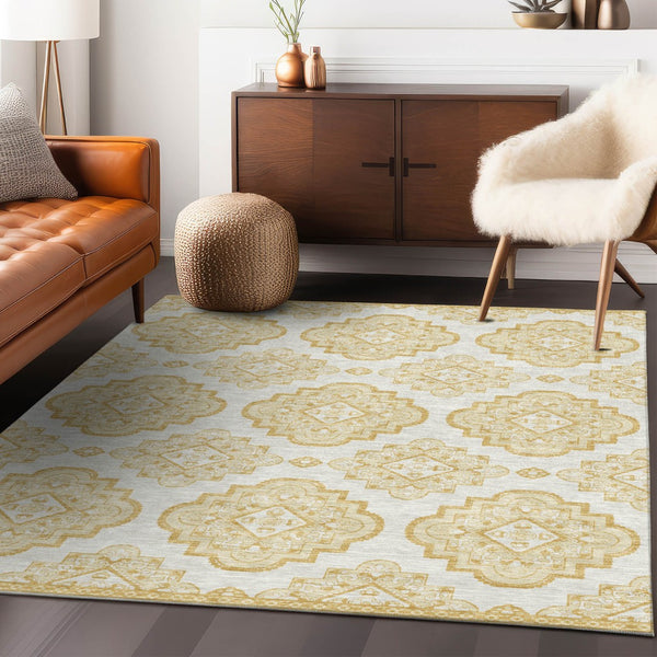 Homeroots 3' Medallion Area Rug In Artichoke Green And Ivory - Stylish, Washable For Indoor And Outdoor Use 10' X 14' Polyester 591686