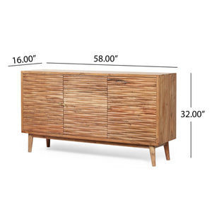 English Elm Christopher Knight Home® - SIDEBOARD Handcrafted 3-Door Natural Acacia Wood Boho Side Cabinet with Carved Texture & Storage 68732.00