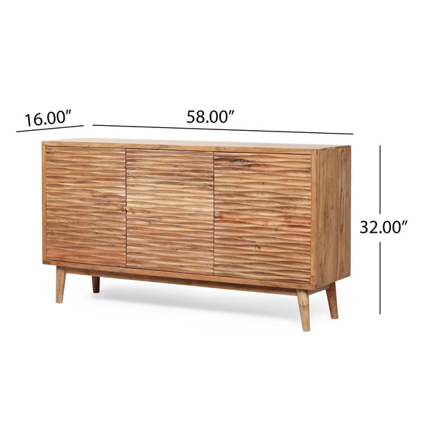 English Elm Christopher Knight Home® - SIDEBOARD Handcrafted 3-Door Natural Acacia Wood Boho Side Cabinet with Carved Texture & Storage 68732.00