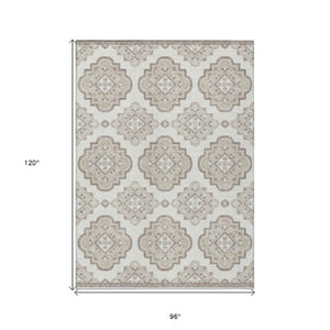 Homeroots 3' Medallion Area Rug In Artichoke Green And Ivory - Stylish, Washable For Indoor And Outdoor Use 8' X 10' Polyester 591696