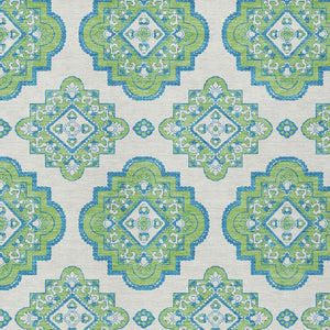 Homeroots 3' Medallion Area Rug In Artichoke Green And Ivory - Stylish, Washable For Indoor And Outdoor Use 3' X 5' Polyester 591699