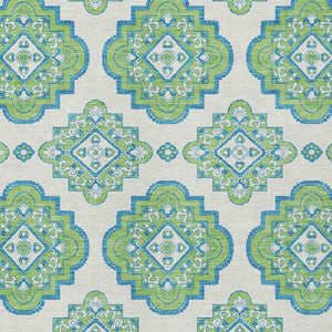 Homeroots 3' Medallion Area Rug In Artichoke Green And Ivory - Stylish, Washable For Indoor And Outdoor Use 5' X 8' Polyester 591700