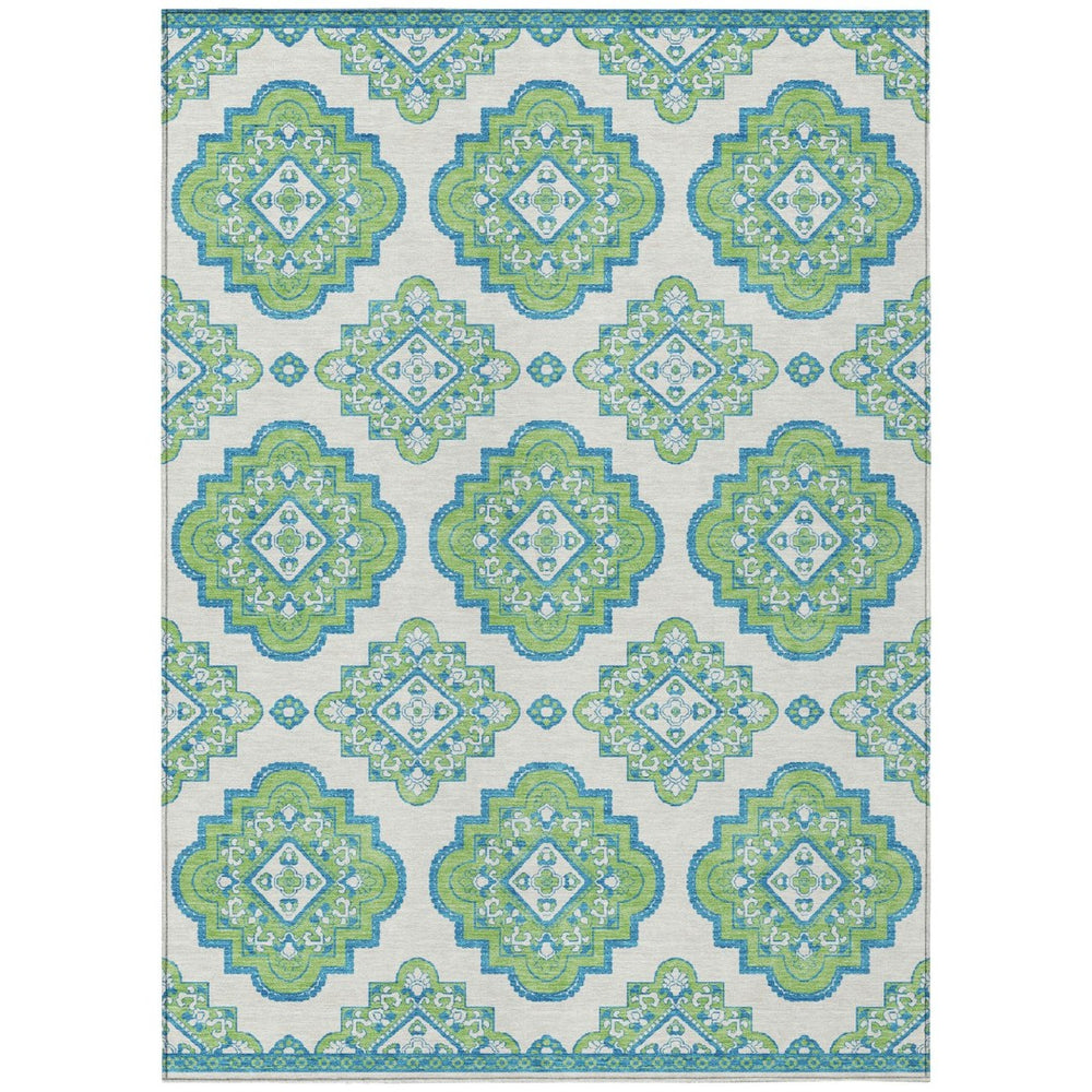 HomeRoots 9' Vibrant Lime Green and Ivory Medallion Indoor Outdoor Area Rug - Durable, Washable, Non-Slip Design 9' X 12' 591703