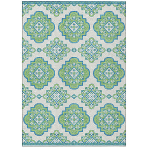 HomeRoots 9' Vibrant Lime Green and Ivory Medallion Indoor Outdoor Area Rug - Durable, Washable, Non-Slip Design 9' X 12' 591703