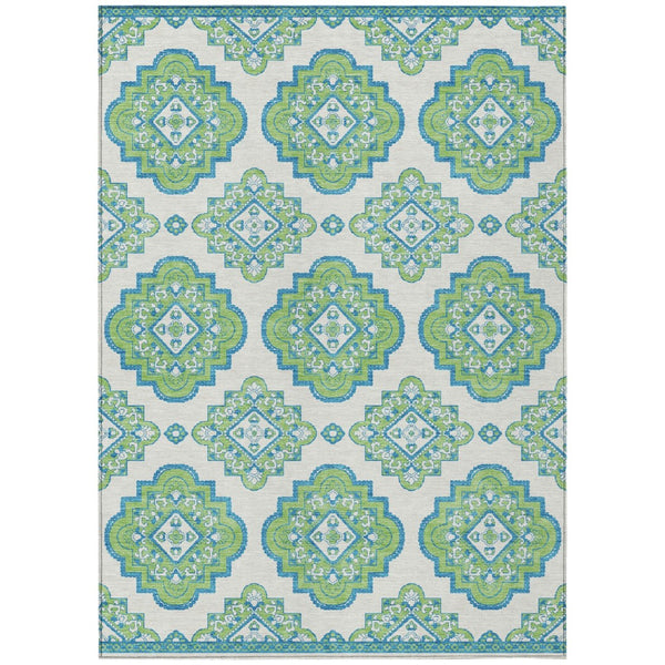 HomeRoots 9' Vibrant Lime Green and Ivory Medallion Indoor Outdoor Area Rug - Durable, Washable, Non-Slip Design 9' X 12' 591703