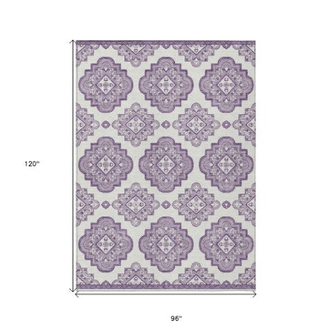 Homeroots 3' Medallion Area Rug In Artichoke Green And Ivory - Stylish, Washable For Indoor And Outdoor Use 8' X 10' Polyester 591708