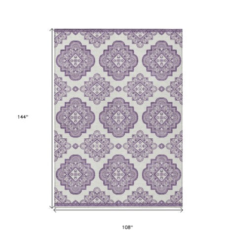 Homeroots 3' Medallion Area Rug In Artichoke Green And Ivory - Stylish, Washable For Indoor And Outdoor Use 9' X 12' Polyester 591709