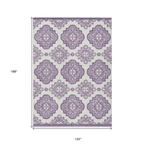 Homeroots 3' Medallion Area Rug In Artichoke Green And Ivory - Stylish, Washable For Indoor And Outdoor Use 10' X 14' Polyester 591710