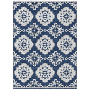 HomeRoots 5' Navy Blue and Ivory Medallion Area Rug – Durable, Washable, Perfect for Indoor and Outdoor Use 5' X 8' 591712