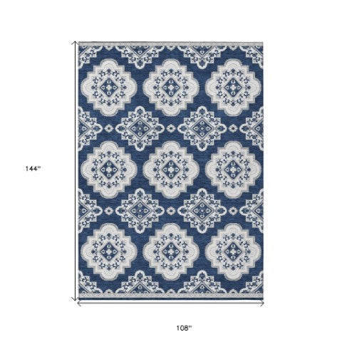 Homeroots 3' Medallion Area Rug In Artichoke Green And Ivory - Stylish, Washable For Indoor And Outdoor Use 9' X 12' Polyester 591715