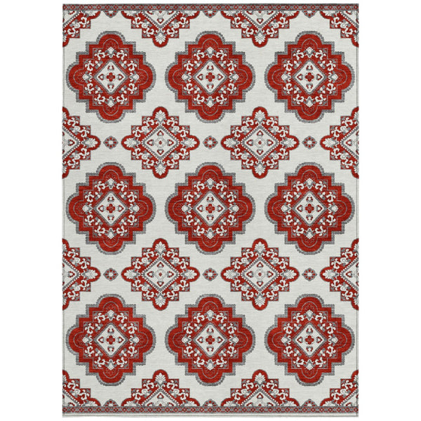 Homeroots 3' Medallion Area Rug In Artichoke Green And Ivory - Stylish, Washable For Indoor And Outdoor Use 3' X 5' Polyester 591717