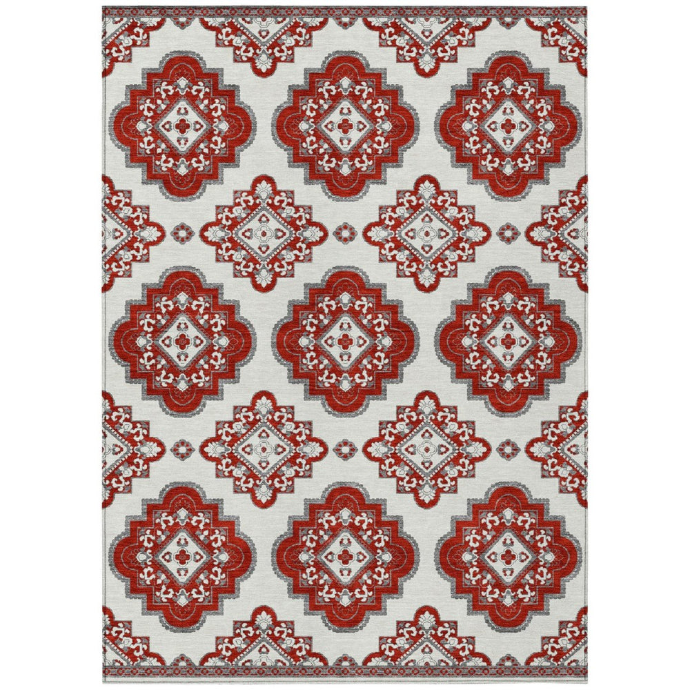 HomeRoots 9' Stylish Red and Beige Medallion Washable Area Rug for Indoor and Outdoor Spaces - Durable Design 9' X 12' 591721