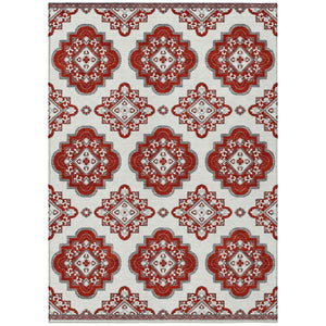 HomeRoots 5' Red and Beige Medallion Indoor Outdoor Area Rug - Durable, Machine Washable, Non-Slip Design 10' X 14' 591722
