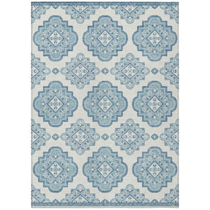 HomeRoots 5' Stylish Teal Blue and Ivory Medallion Area Rug – Durable, Washable, Perfect for Indoor & Outdoor Use 5' X 8' 591724