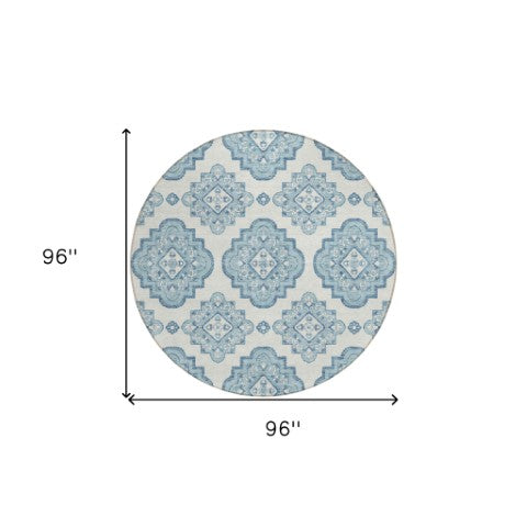 Homeroots 3' Medallion Area Rug In Artichoke Green And Ivory - Stylish, Washable For Indoor And Outdoor Use 8' Round Polyester 591725