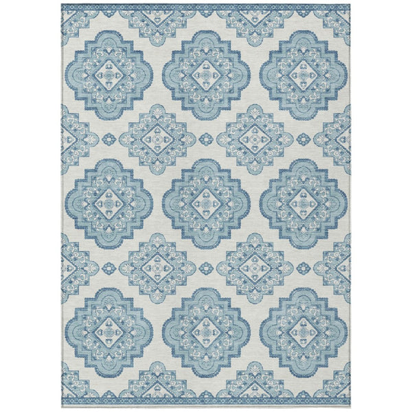 HomeRoots 5' Stylish Teal Blue and Ivory Medallion Area Rug – Durable, Washable, Perfect for Indoor & Outdoor Use 8' X 10' 591726