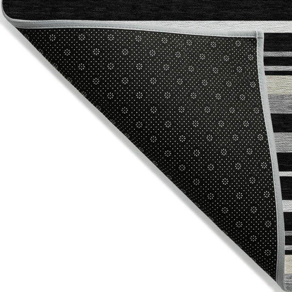 Homeroots 3' Black Ivory And Gray Striped Washable Area Rug - Stylish Indoor Outdoor Design For Any Space 3' X 5' Polyester 591729