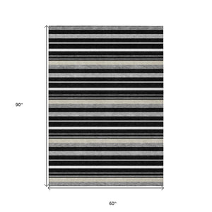 HomeRoots 5' Striped Washable Area Rug for Indoor and Outdoor Use – Durable, Stylish, and Easy to Clean! 5' X 8' 591730