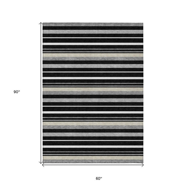 HomeRoots 5' Striped Washable Area Rug for Indoor and Outdoor Use – Durable, Stylish, and Easy to Clean! 5' X 8' 591730