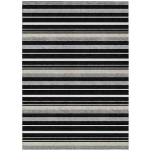 Homeroots 3' Black Ivory And Gray Striped Washable Area Rug - Stylish Indoor Outdoor Design For Any Space 5' X 8' Polyester 591730