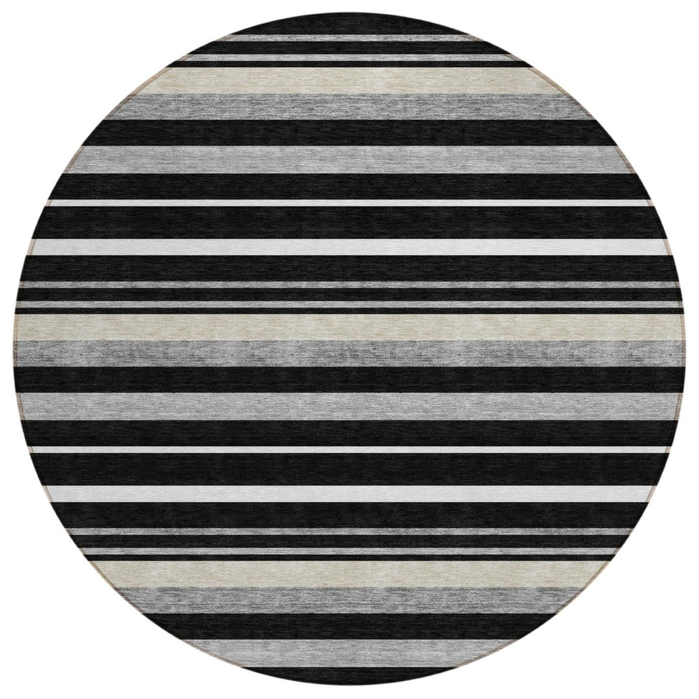 HomeRoots 5' Striped Washable Area Rug for Indoor and Outdoor Use – Durable, Stylish, and Easy to Clean! 8' Round 591731